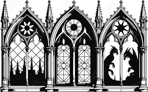 Gothic architecture with gargoyles and stained glass