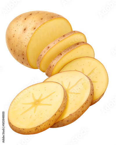 slices of potato , potato serial slice cutting isolated on transparent background