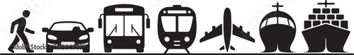 Transportation methods illustration black and white silhouette