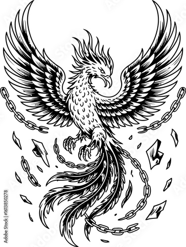 Phoenix Breaking Free from Chains bird mythical