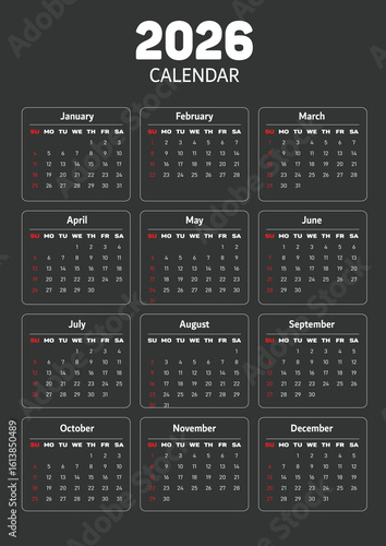 Vector design for the 2026 calendar