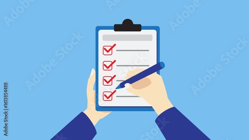 4K Animated Checklist with Hand Writing on Clipboard with Transparent Background