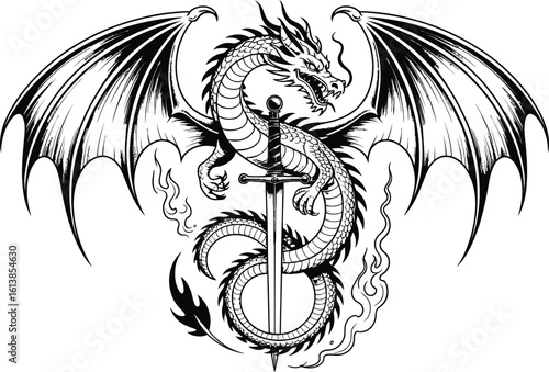 Dragon With Sword And Wings fantasy mythical