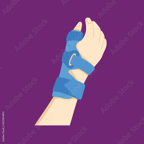 Hand Wrist Thumb Brace Orthopedic Support Illustration Arm and Thumb Wrapped in Special Bandage for Injury Recovery