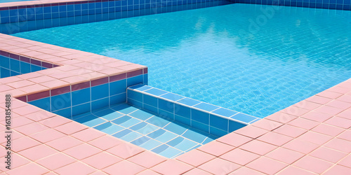 Blue pool water with soft ripples and pink tiles
