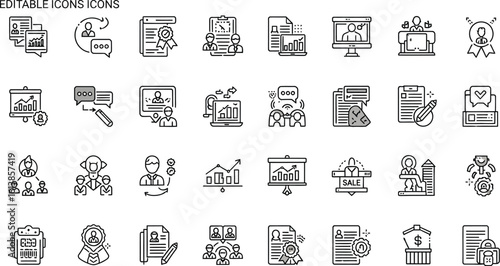 Illustration of business icons showing analytics and communication tools