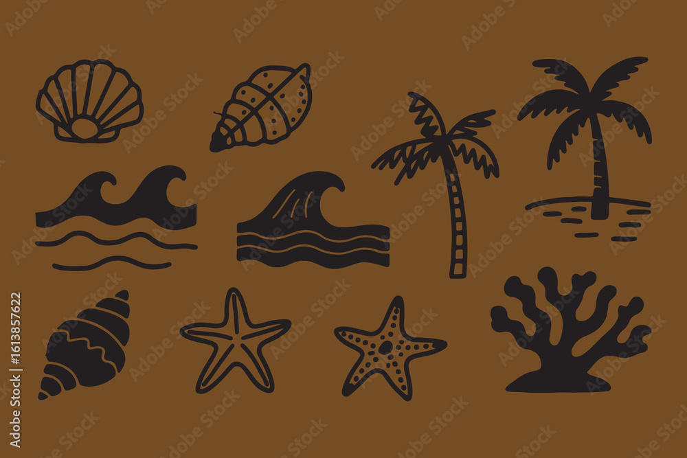 Obraz premium Hand drawn beach and ocean elements collection