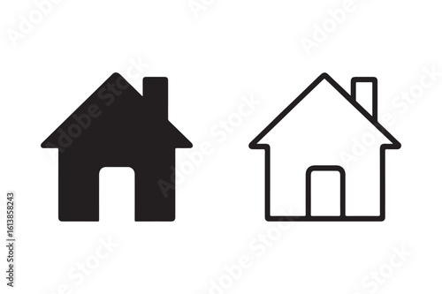 Black house outline and solid fill icons home symbol