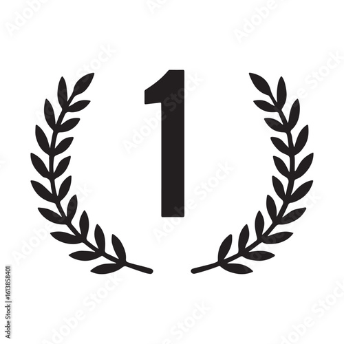 Black numeral one enclosed by laurel wreath vector