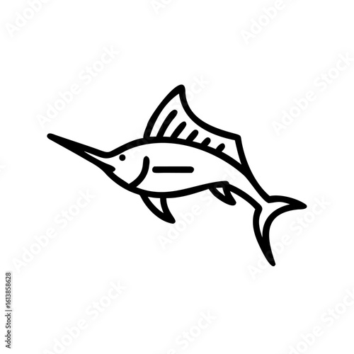 Minimalist outline icon a sailfish swimming ocean marine