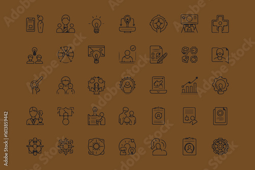 Collection of ancient egyptian hieroglyph icons on brown background