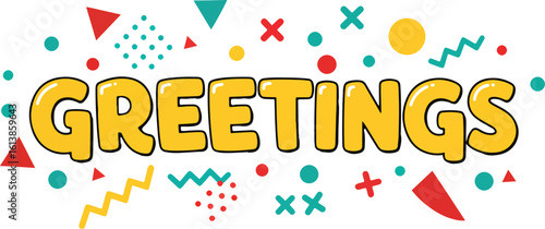 greetings playful hand-drawn bubble font with geometric shapes