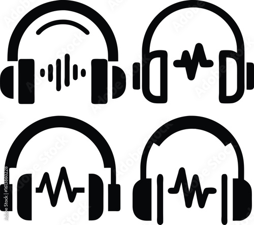 Headphones Vector Icon Audio, Music, and Sound Wave Technology Design