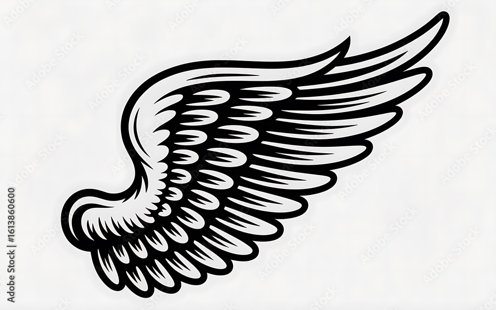 Obraz premium Stylized Wing Illustration Bold Outlines and Detailed Feathering A Symbol of Freedom and Flight