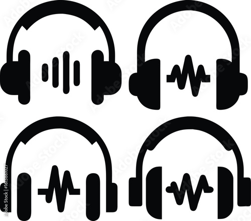 Headphones Vector Icon Audio, Music, and Sound Wave Technology Design