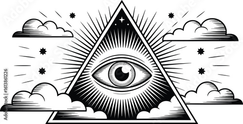 All Seeing Eye in Triangle with Clouds and Stars eye of providence