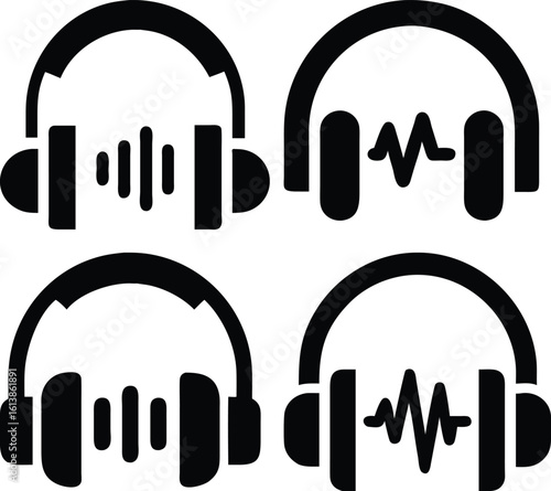 Headphones Vector Icon Audio, Music, and Sound Wave Technology Design