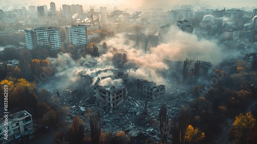 Wallpaper Mural Aerial view of collapsed buildings after a major earthquake Torontodigital.ca