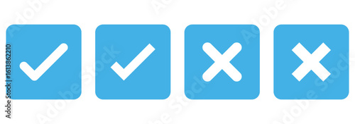 check mark icon button set. check box icon with right and wrong buttons and yes or no checkmark icons in green tick box and red cross. Checkbox icon. Green check mark icon. Check mark vector icon.