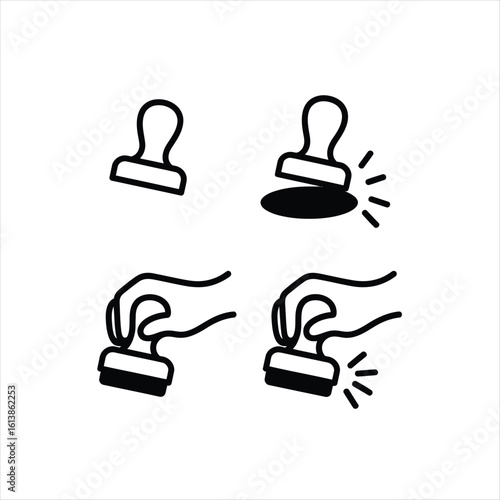 Black and White Stamp Icon Sequence Showing Action