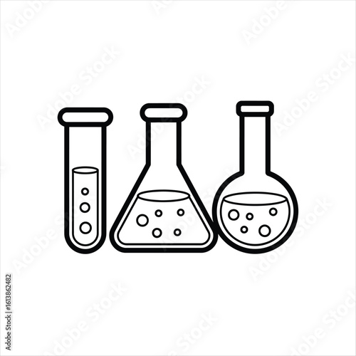 Black and White Science Lab Flasks and Test Tube Illustration
