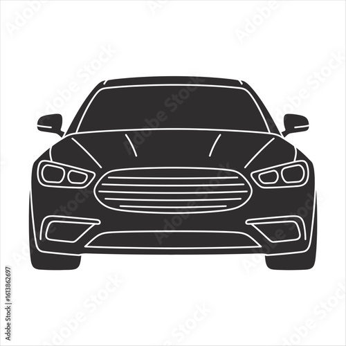 Black Car Front View Outline on White Background vehicle