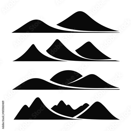 Black Mountain Silhouettes on White Background mountains
