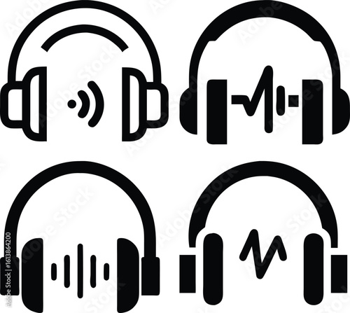 Headphones Vector Icon Audio, Music, and Sound Wave Technology Design