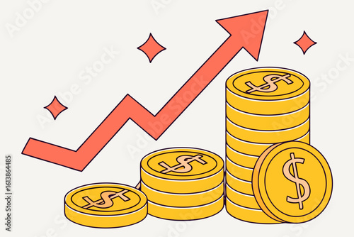 Stack of sugar cubes with red arrow rising upward symbolizes increased sugar intake, dietary risks, and health challenges, modern flat illustration style