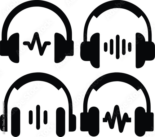 Headphones Vector Icon Audio, Music, and Sound Wave Technology Design
