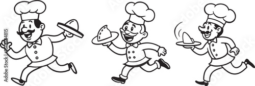 Happy cartoon chef running with a hat