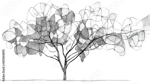   A heart-shaped tree drawing in black and white on a white background