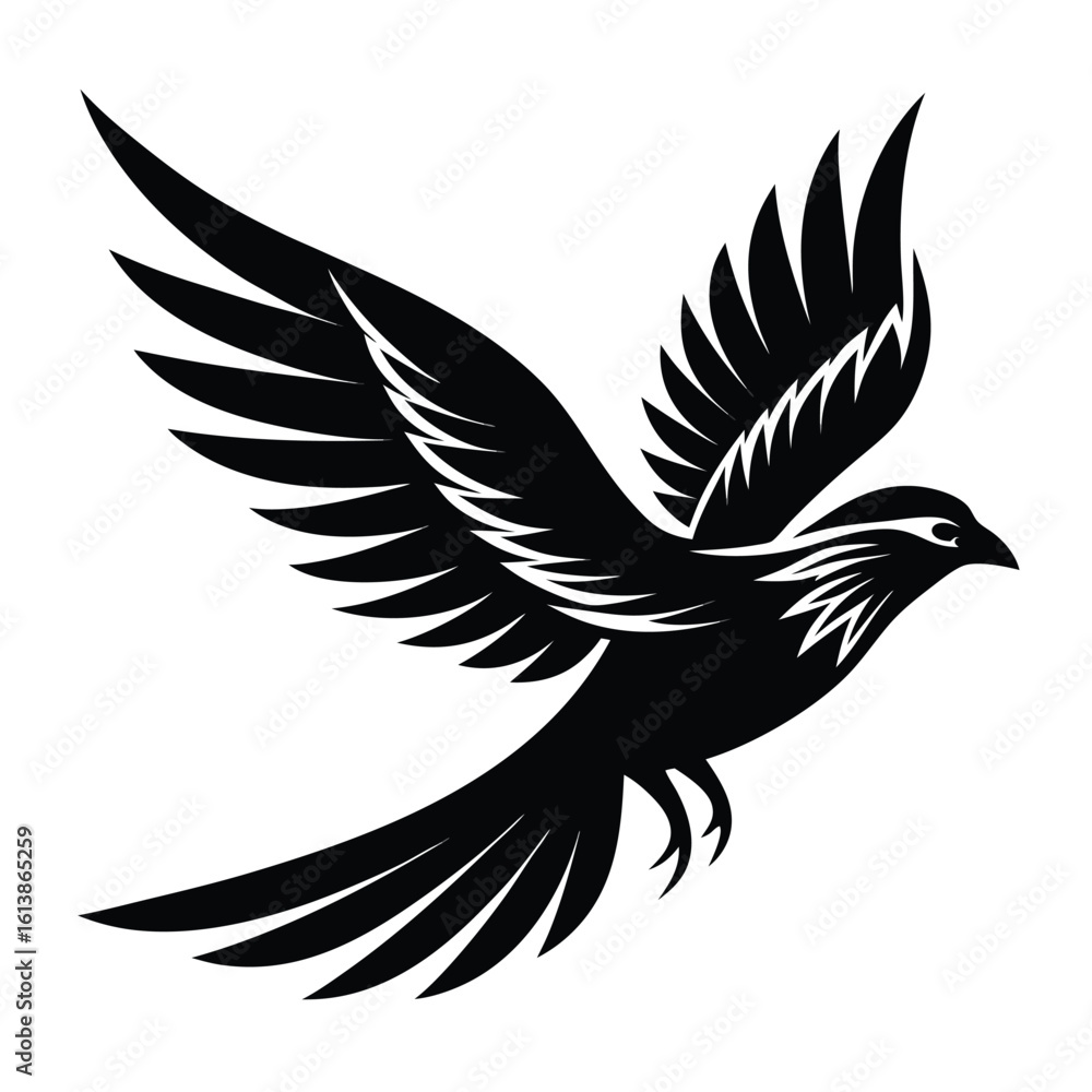 Fototapeta premium Create the silhouette of a bird in flight, with strong black lines on a white background