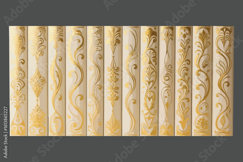 Ornate wooden trim samples with intricate carvings