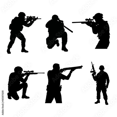 Military sniper set collection. Vector image