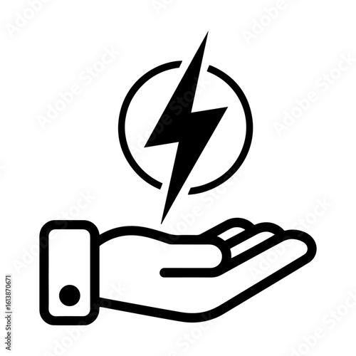 electrical energy icon with power on hand for service and care