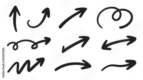Hand Drawn Arrows Pointing Various Directions Black
