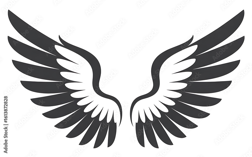 Obraz premium Stylized Wings Illustration Symmetrical Design with Feathered Texture Emblematic Symbol of Flight Freedom and Spirituality in Dark Gray Tones