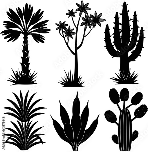  Ancient Desert Plants Silhouette Vector Set