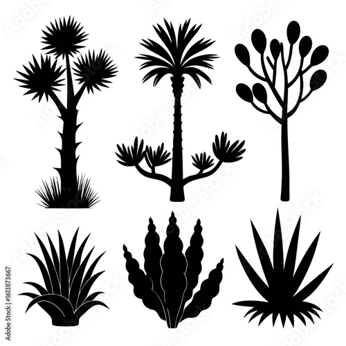  Ancient Desert Plants Silhouette Vector Set