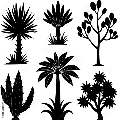  Ancient Desert Plants Silhouette Vector Set