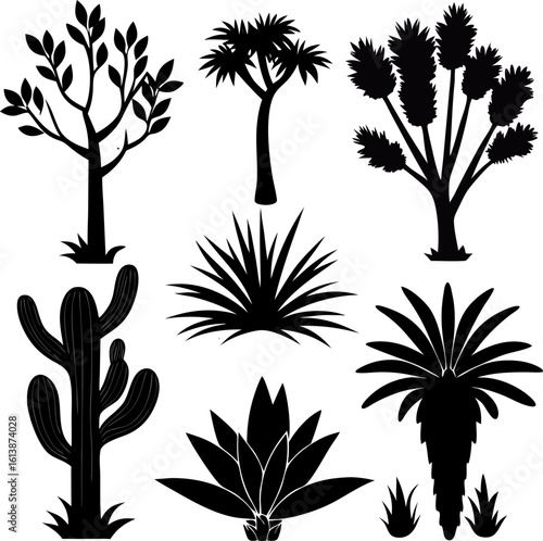  Ancient Desert Plants Silhouette Vector Set