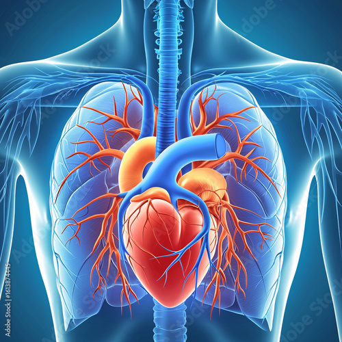 Human Heart and Lungs Anatomy Illustration
