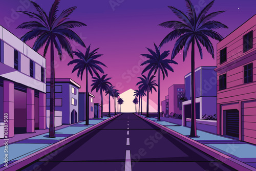 palm trees at night street building urban