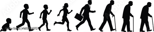 Human Life Cycle Progression from Baby to Elder, Depicting Growth, Aging, and Different Stages of Life in Silhouette Form.
