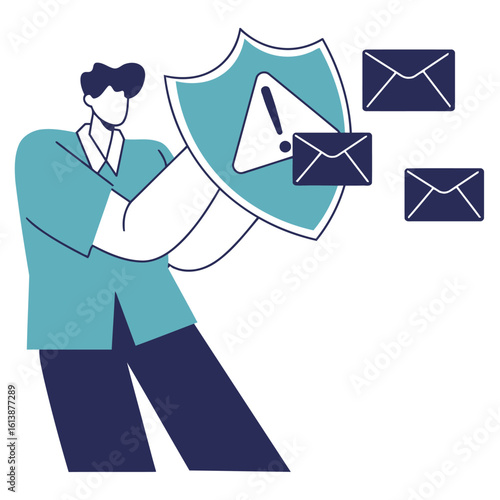 Protecting digital communications from threats safeguarding emails with a shield and alert symbol representing cybersecurity and data safety for businesses