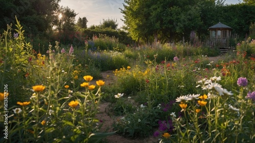 Fototapeta Naklejka Na Ścianę i Meble -  A garden overgrown with wildflowers, expressing creative chaos.