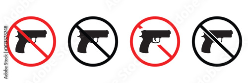 No Guns or Weapons Allowed Signs – Vector Prohibited Firearm Zone Icons Set