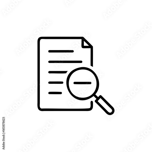 Outline icon a document with magnifying glass minus symbol paper page