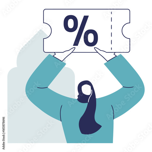 Excited person proudly displays a large percentage discount coupon, signaling savings and great deals for savvy shoppers seeking value and affordability